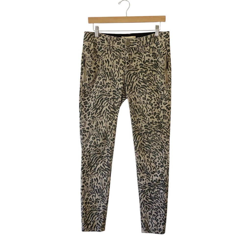 Democracy Ab Technology Jeans Womens Size 6 Brown Leopard Side Pocket Zip Accent